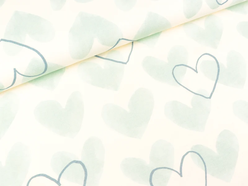 Baumwolljersey Graphic Bunny Herzen mint auf Creme