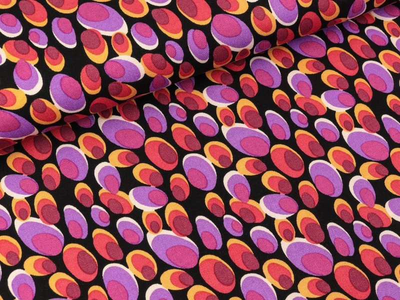 Viskose Stretch Print Ovals mauve-bunt auf Schwarz