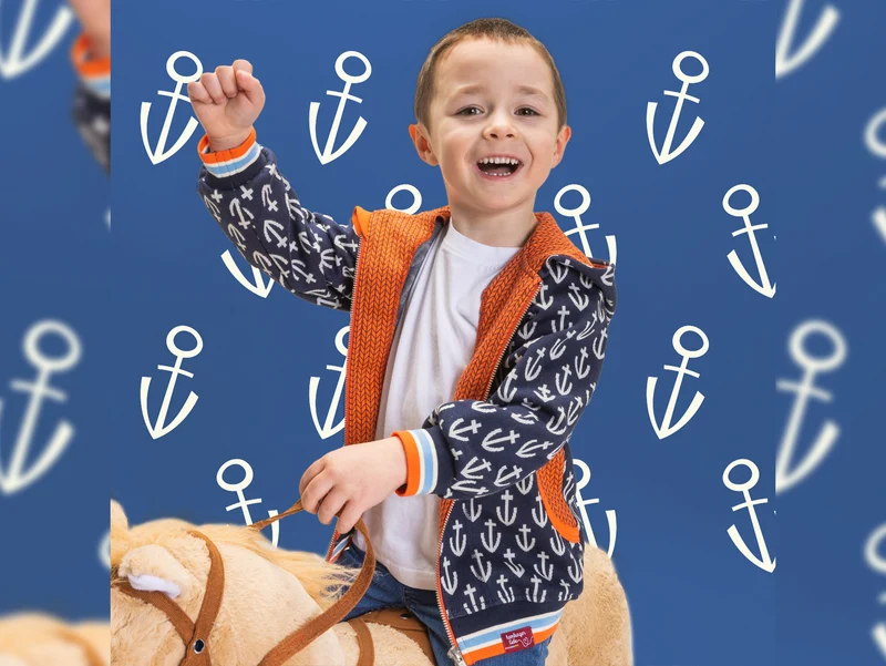 Hamburger Liebe 2 Farb-Jacquard Jersey Anchor Kids Kollektion Sea Side Anchor blue navy-weiß