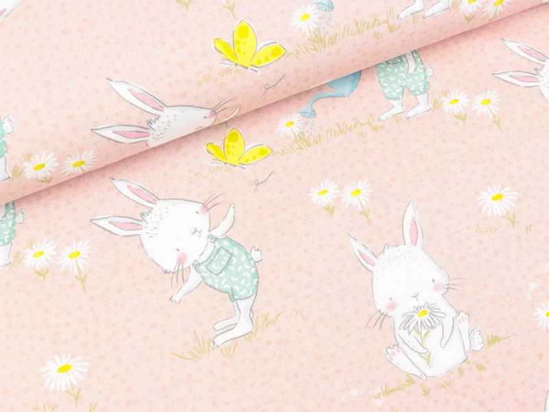 Baumwolljersey Moppi Rabbit Hasen auf Hellrosa by Christiane Zielinski