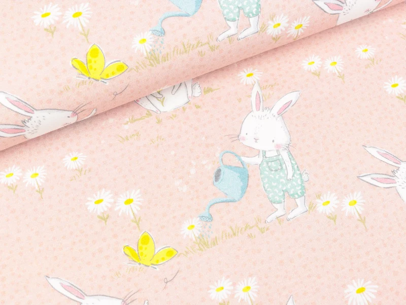 Baumwolljersey Moppi Rabbit Hasen auf Hellrosa by Christiane Zielinski