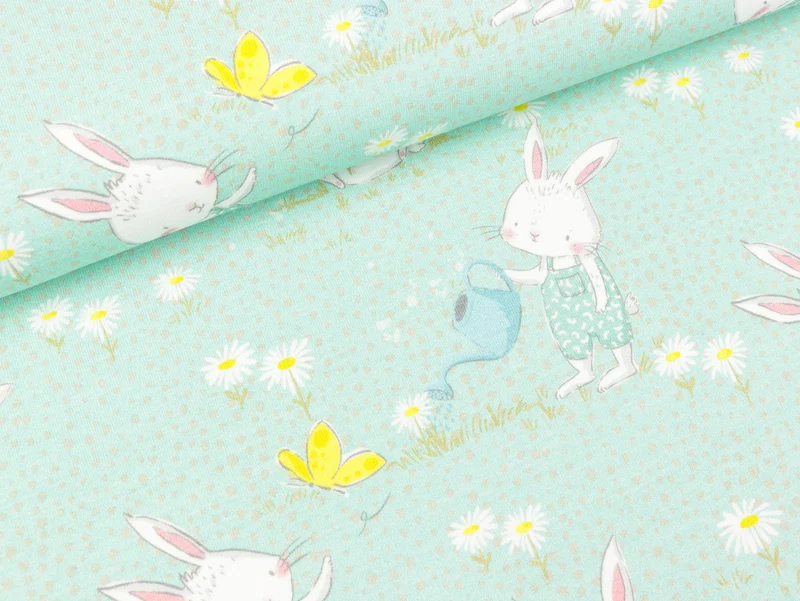 Baumwolljersey Moppi Rabbit Hasen auf Hellmint by Christiane Zielinski