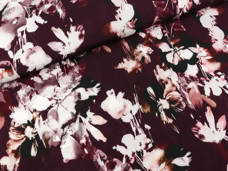 Viskose Webware Fleur Lilien bunt auf Bordeaux