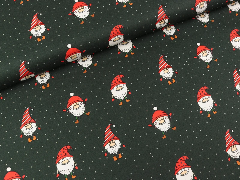 Baumwoll Webware Joel Weihnachtswichtel auf Tannengrün