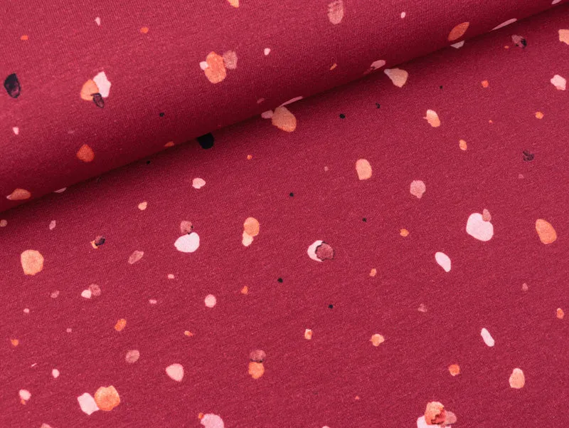 Baumwolljersey Dots bunt auf Berry Digitaldruck