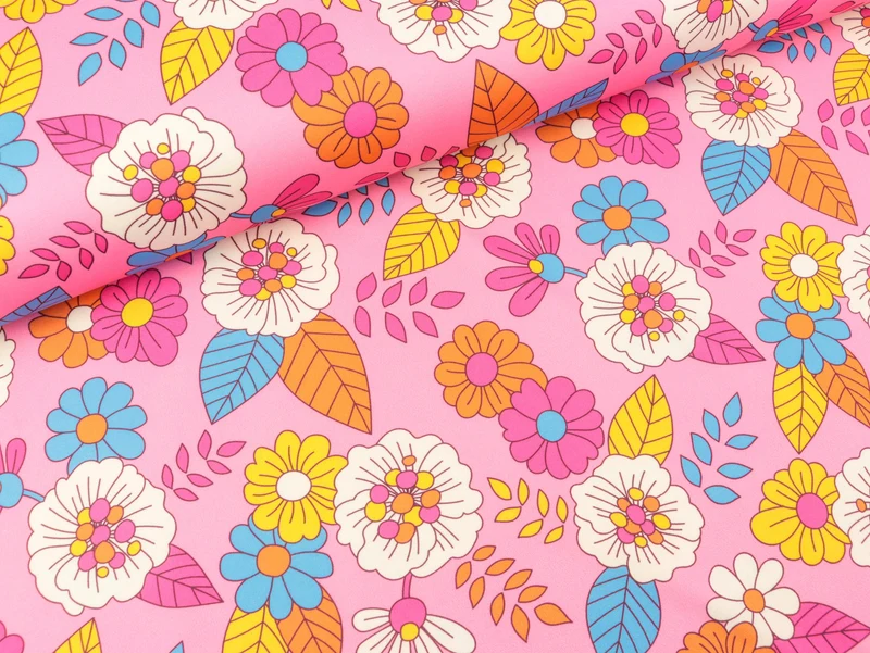 Hamburger Liebe Performance Active Wear Jersey Portofino Blumen bunt auf hellem Ortensia