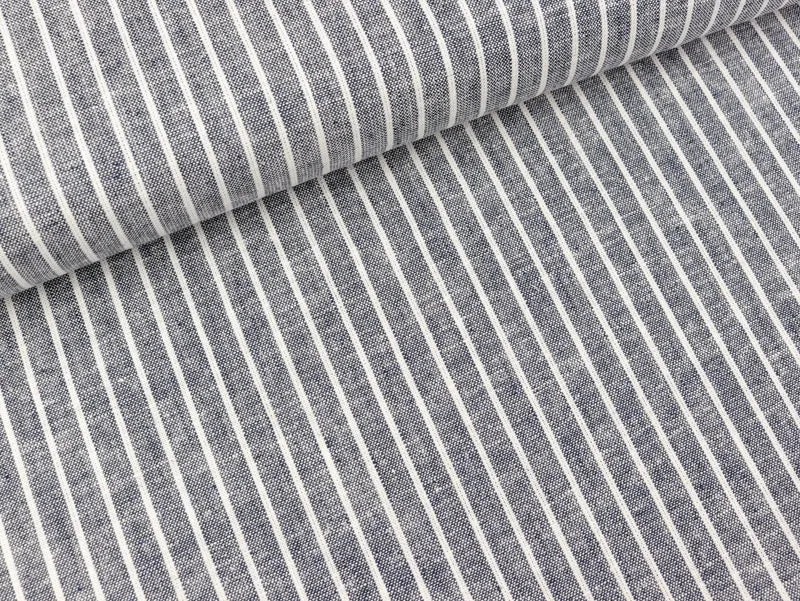 Leinen-Baumwollstoff Streifen weiß-dunkles jeansblau meliert