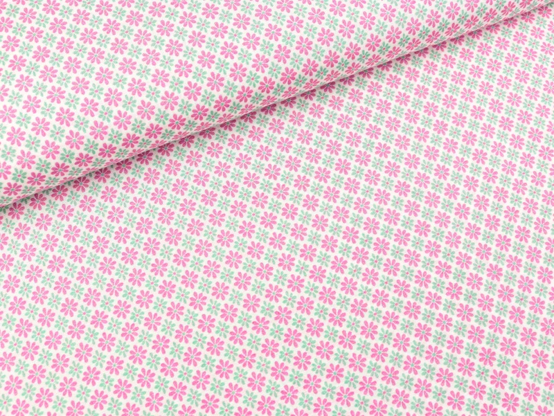 Javanaise Webware Streublümchen pink-mint auf Weiß