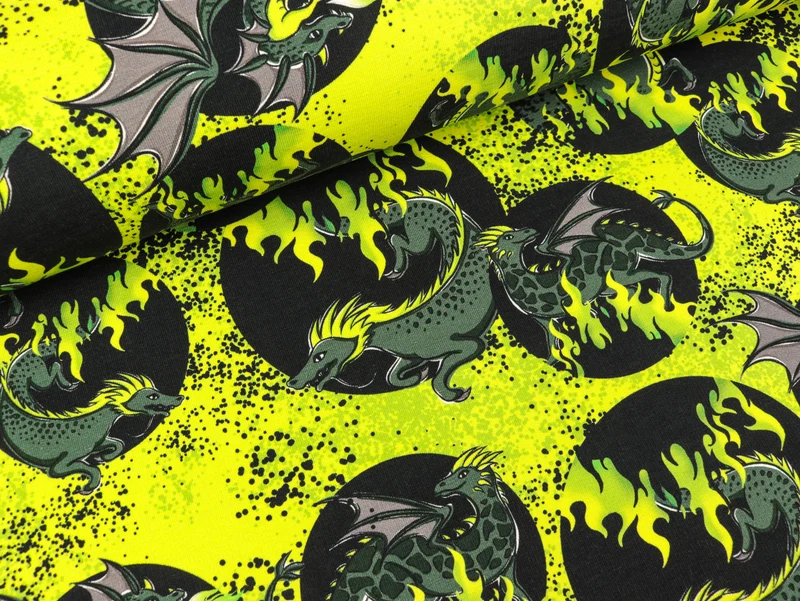 Steinbeck French Terry Mystic Dragons Drachenornamente auf Schwarz