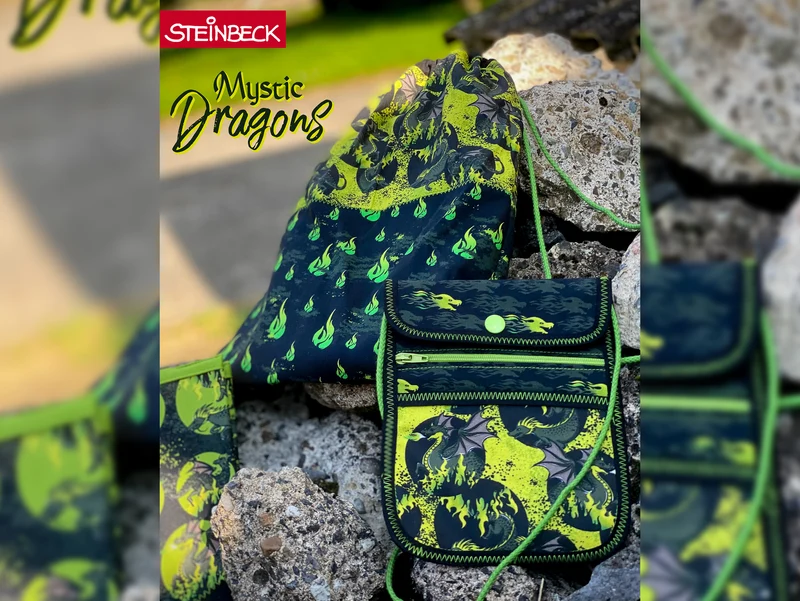 Steinbeck French Terry Mystic Dragons Flammen knallgrün auf Schwarz