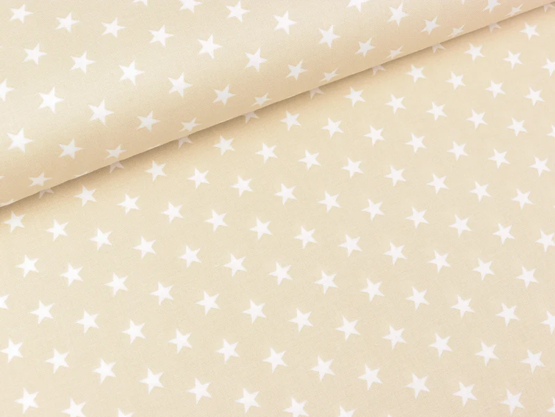 Baumwoll Webware Carrie Sterne weiß auf Hellbeige