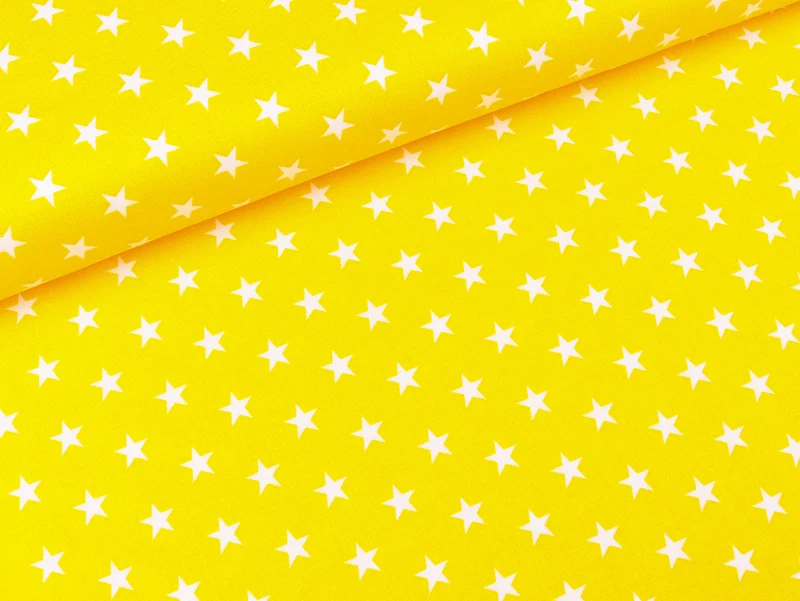 Baumwoll Webware Carrie Sterne weiß auf Sonnengelb