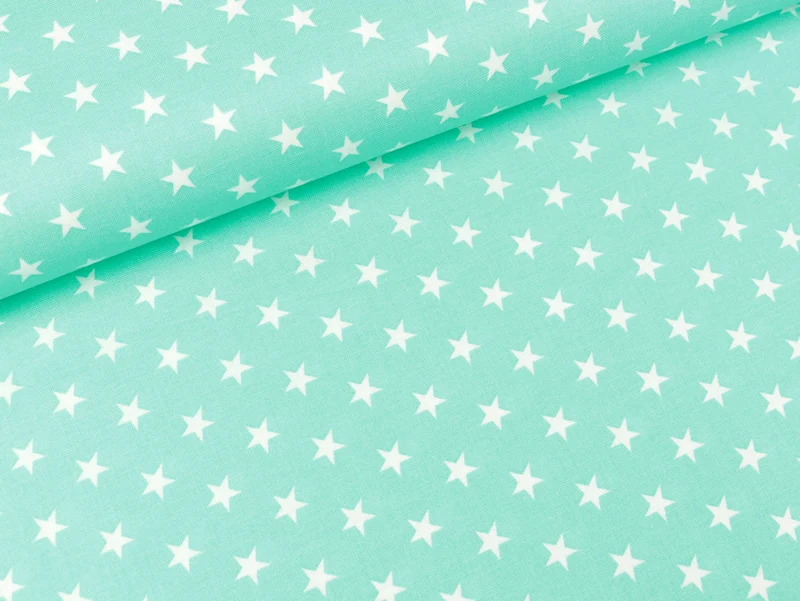 Baumwoll Webware Carrie Sterne weiß auf Mint
