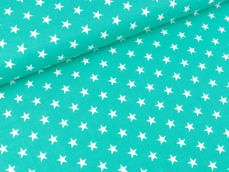 Baumwoll Webware Carrie Sterne weiß auf Mintgrün