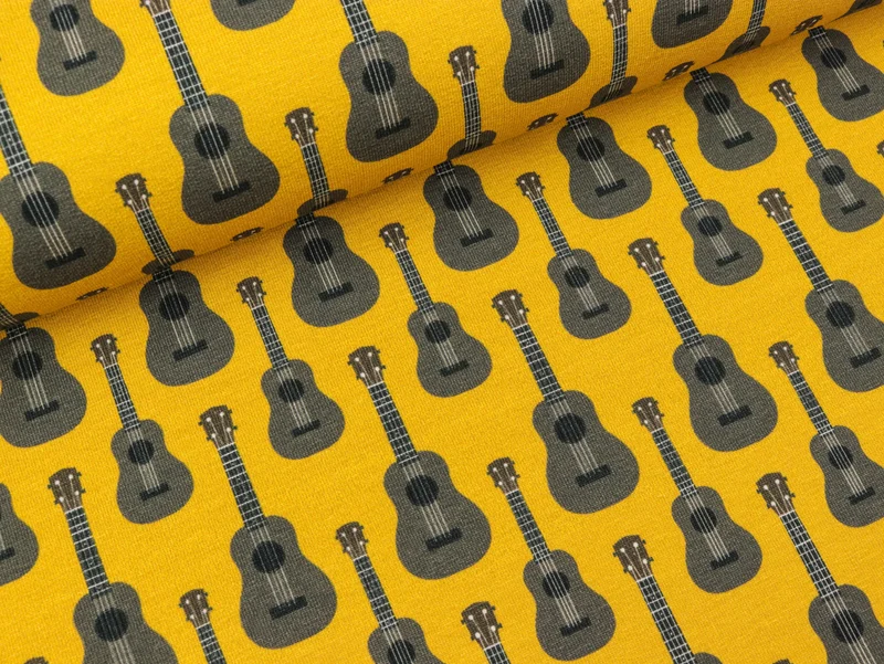 Baumwollsweat Retro Gitarren auf Senfgelb