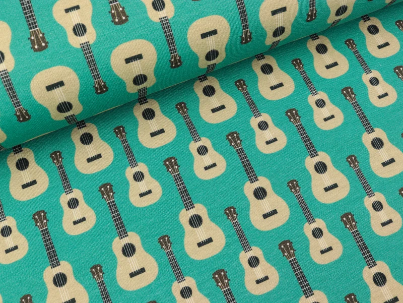 Baumwollsweat Retro Gitarren auf Smaragd