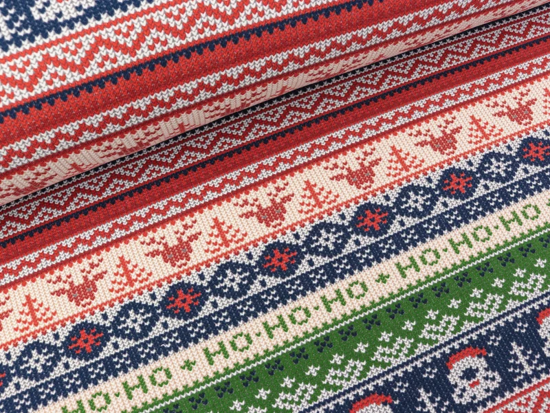 Baumwollsweat Ho Ho Ho dunkelblau-tannengrün-creme-rot