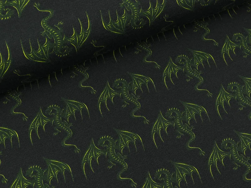 Steinbeck French Terry Mystic Dragons Drachen grün auf Schwarz