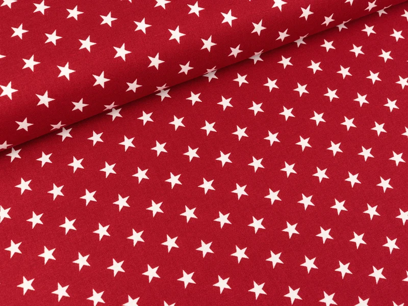 Baumwoll Webware Carrie Sterne weiß auf Burgundy