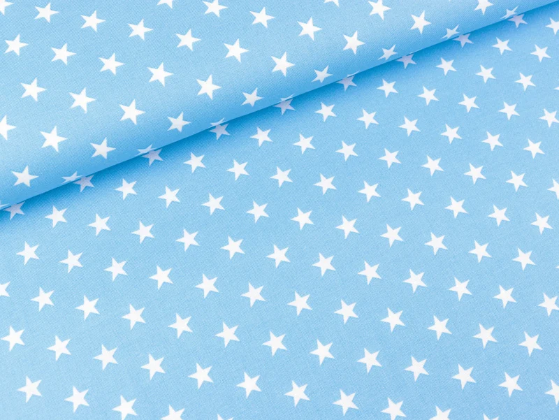 Baumwoll Webware Carrie Sterne weiß auf Hellblau