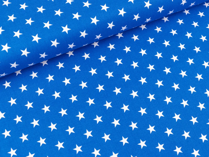 Baumwoll Webware Carrie Sterne weiß auf Royalblau