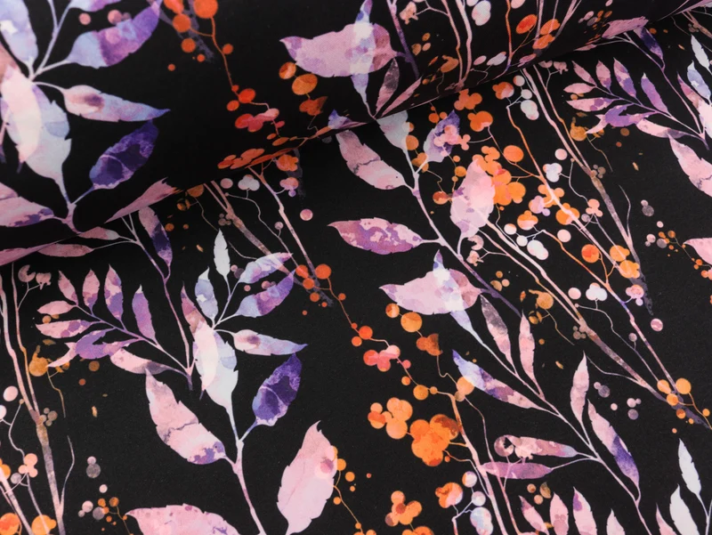 Softshell Fiete Bunte Blumen und Blätter auf Schwarz