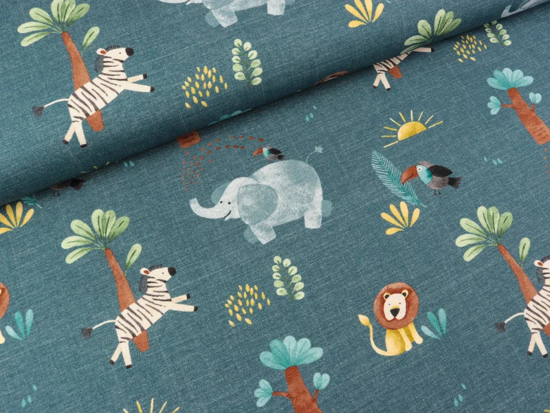 Baumwolljersey Savana Friends auf Jeansblau