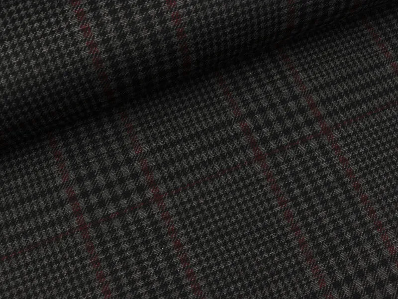 Punta di Roma Romanit Jersey Check schwarz-grau-bordeaux meliert