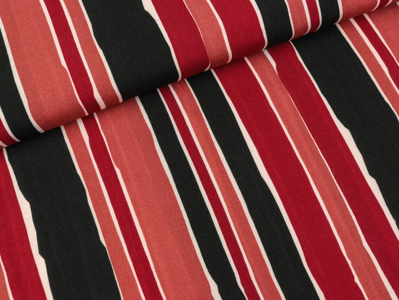 Viskose Webware Antonia Streifen creme-burgundy-ziegelrot-schwarz