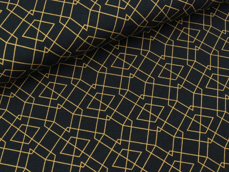Baumwolljersey Klaas Geometric goldgelb auf Tiefblau