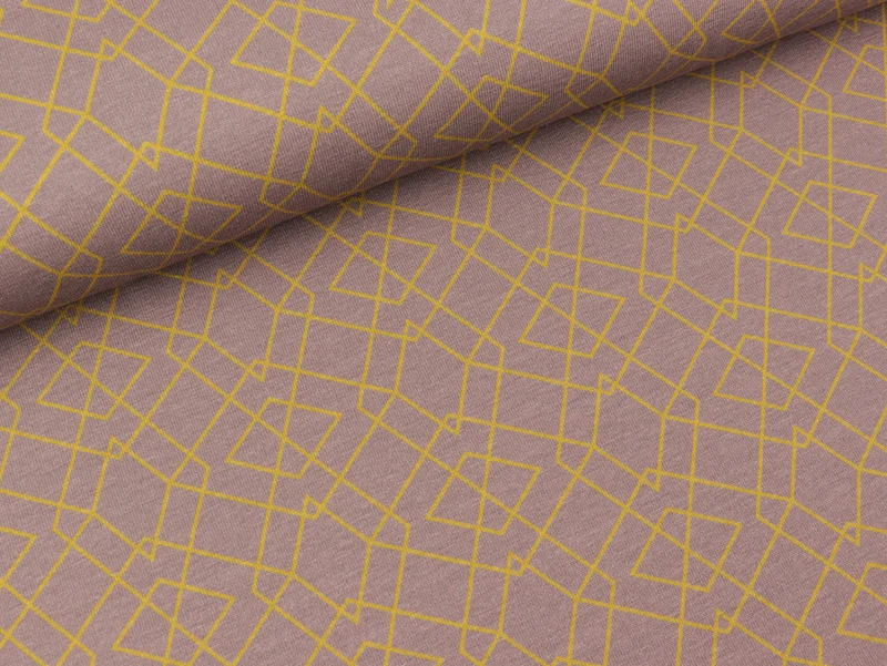 Baumwolljersey Klaas Geometric goldgelb auf Staubrosa