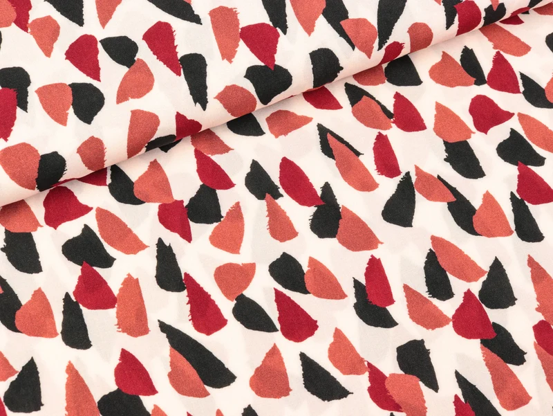 Viskose Webware Antonia Tupfen burgundy-terracotta-schwarz auf Creme