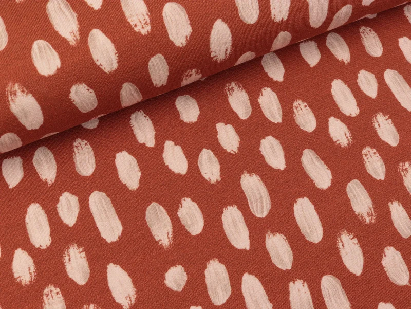 Modalsweat Brush Color Tupfen hellrosa auf Ziegelrot by Cherry Picking