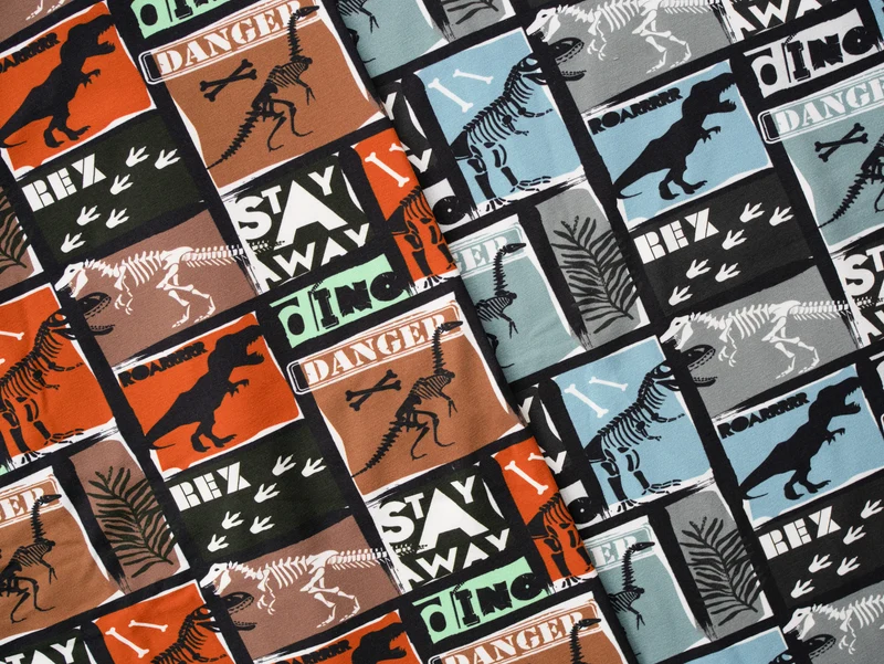 Baumwollsweat Basel Dinosaurierpatches hellblau-grau-schwarz