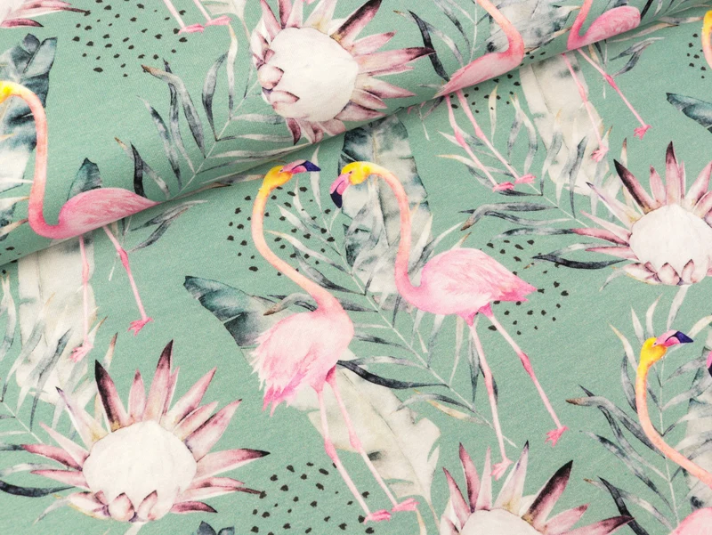 Baumwolljersey Nora Flamingozauber auf Oldmint
