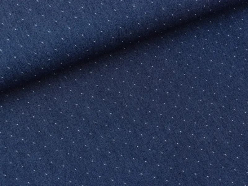 Viskose Jeansstoff Chambray Dobby Minipünktchen weiß auf Washed blue