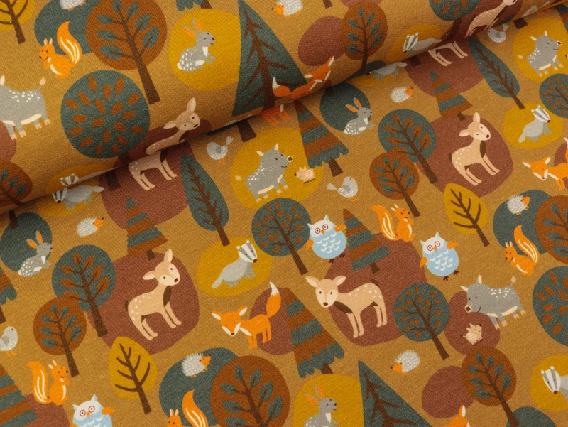 Steinbeck Baumwollsweat Woody das Wildschwein und seine Waldfreunde ocker-bunt