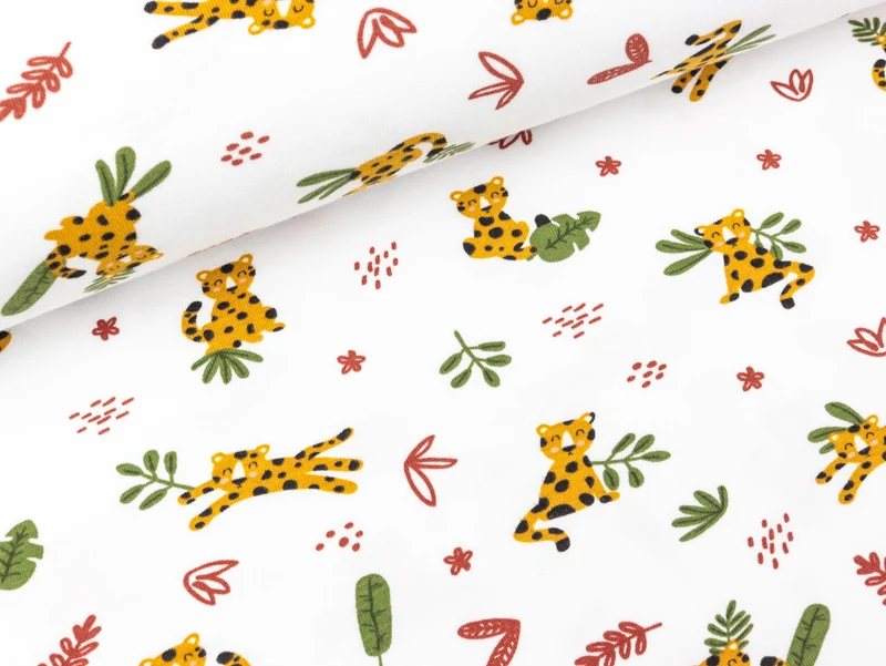 Baumwolljersey Sweet Leopard auf Weiß
