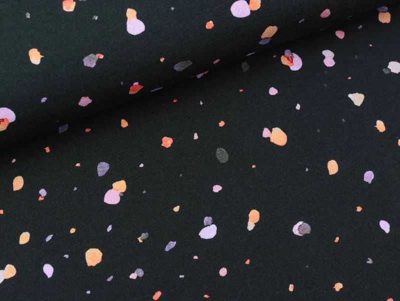 Baumwolljersey Dots bunt auf Schwarz Digitaldruck