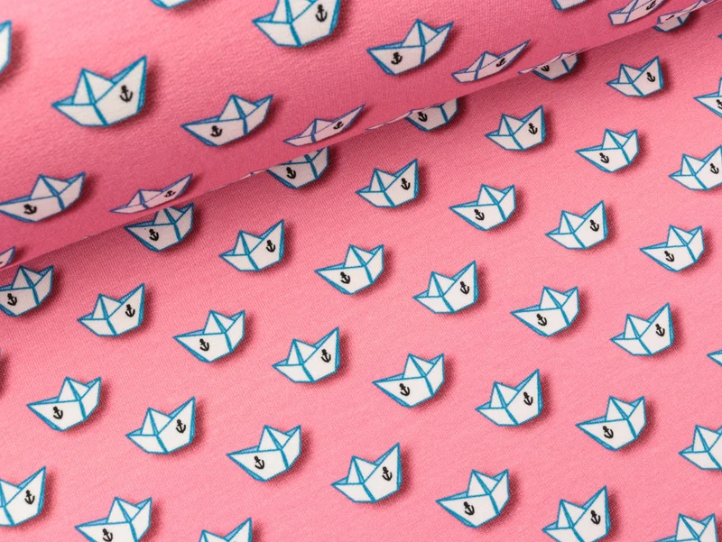 Hamburger Liebe Leichter Baumwollsweat Ahoy Little Papierboote auf Rosa scuro