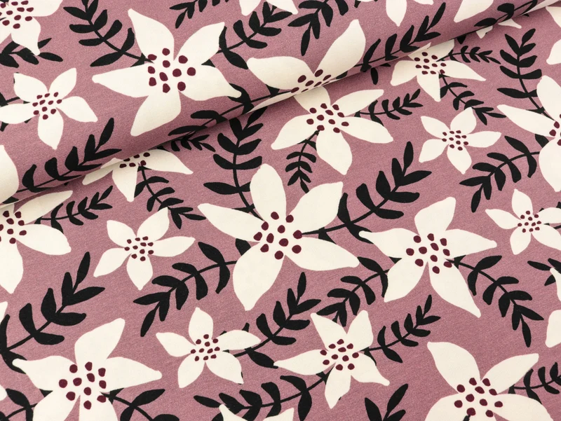 Baumwolljersey Johanna Blumenranken auf Mauve