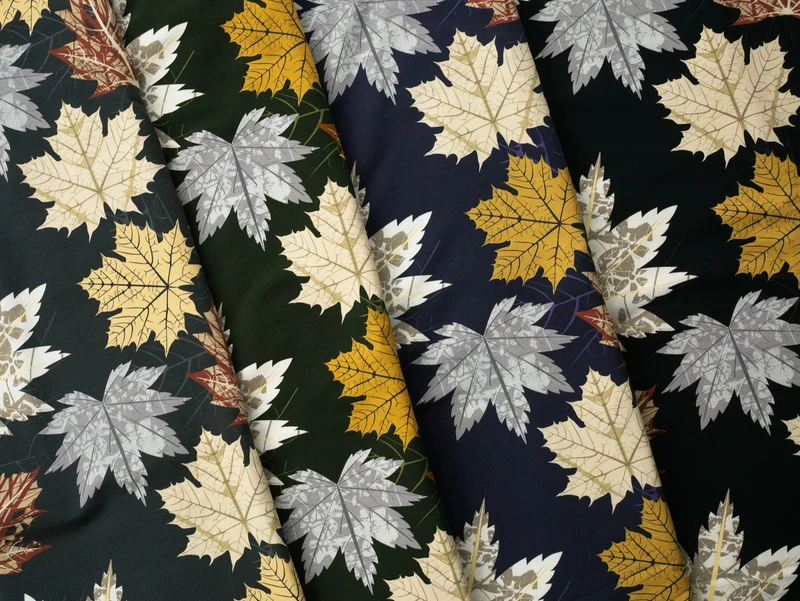 Baumwollsweat Toronto Herbstlaub bunt auf Anthrazit