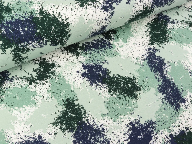 French Terry Print Farbkleckse bunt auf Mint