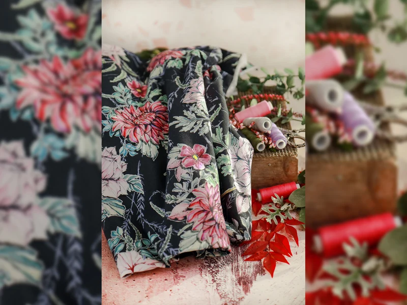 Baumwolljersey My Watercolor Garden anthrazit by Lila-Lotta