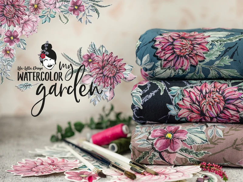Baumwolljersey My Watercolor Garden altrosa by Lila-Lotta