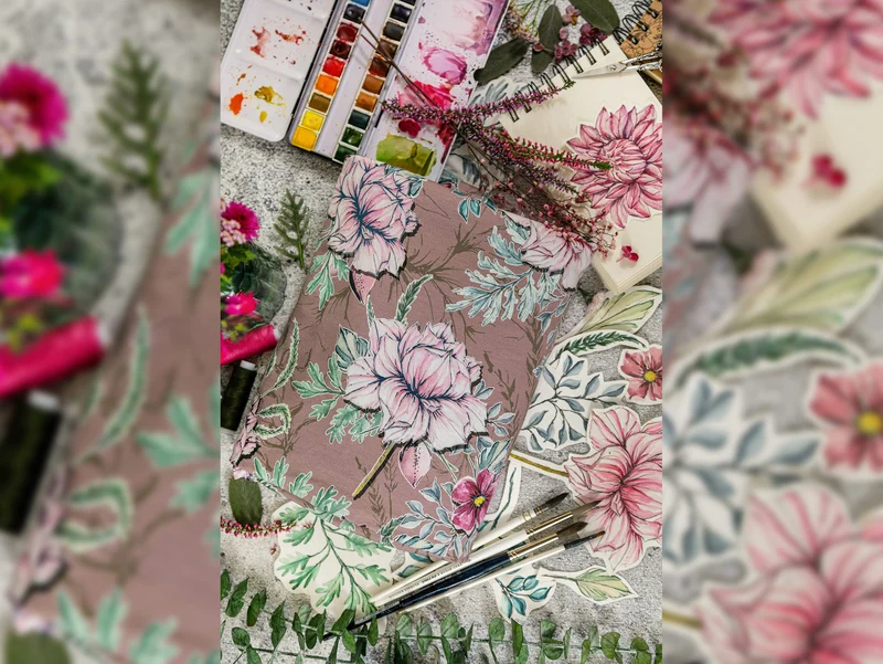 Baumwolljersey My Watercolor Garden altrosa by Lila-Lotta