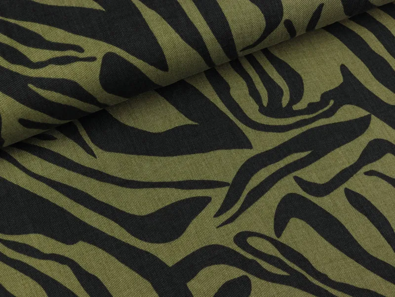TENCEL Webware Zebramuster schwarz auf Khaki