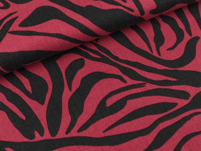 TENCEL Webware Zebramuster schwarz auf Weinrot