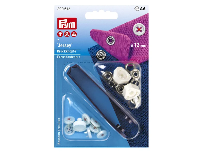 Prym 390612 Nähfrei Druckknöpfe Jersey weiß-rot 12mm 7 Stück