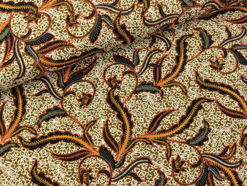 Viskosestoff Chally Rankendes Blumenmuster bunt auf Army